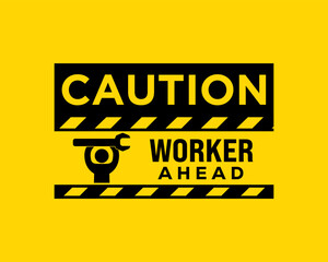 Caution Worker Ahead Icon Set – Safety and Warning Symbols