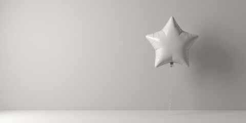 A single, plain white star-shaped balloon floats gently against a minimalist backdrop