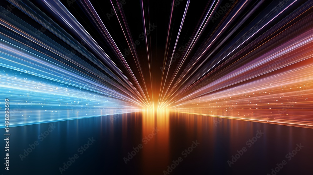 Poster Vibrant light display featuring a blue and orange stripe. The blue stripe is on the left side of the image and the orange stripe is on the right side. The colors are bright and eye-catching