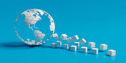 Global talent acquisition with globe and cube icons showing workforce expansion and hiring strategy