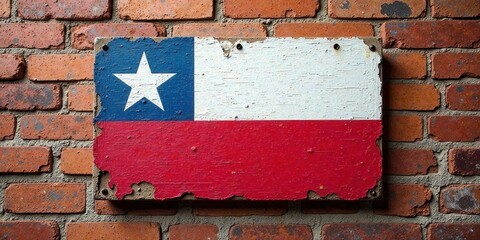 Weathered Flag on Brick Wall A Patina of Time and National Pride