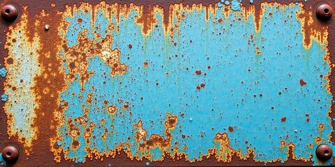 Rustic Blue and Brown Metal Surface with Peeling Paint and Corrosion Texture