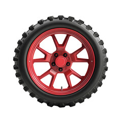 Red wheel with black tire isolated on black background,