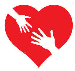 Red Heart with Reaching Hands. World Kindness Day, International Volunteer Day, Global Day of Giving, International Day of Charity, Humanitarian Day, World Heart Day, Random Acts of Kindness Day