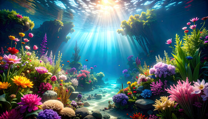 Enchanted Underwater Flower Garden A Submerged Spring Oasis