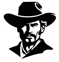 Western cowboy man in hat with mustache.