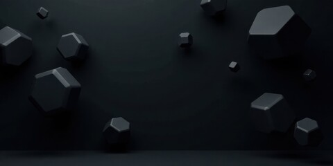 Dark Hexagonal Forms Floating in a Dark Room, Abstract Background for Design Projects