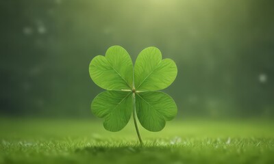 Four-leaf clover against blurred green background, faith, leaves