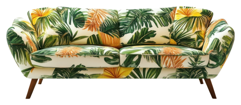 PNG Tropical pattern modern sofa furniture comfortable upholstered.