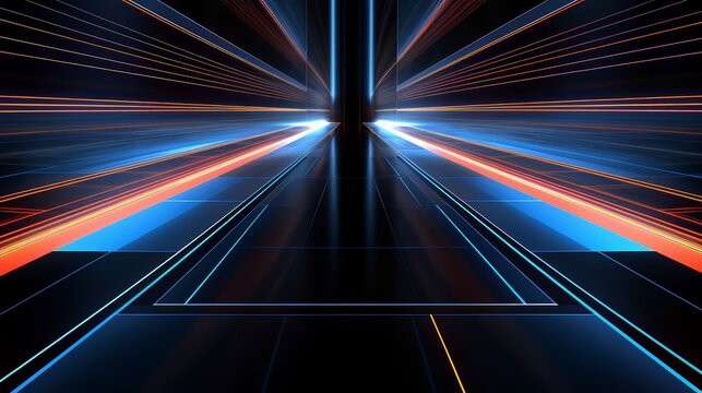 Long, narrow, multi-colored strip of light is projected onto a wall. The strip is made up of many different colors, including blue, red, and yellow. The image has a futuristic