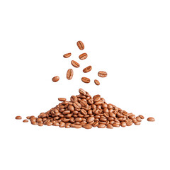 Roasted coffee beans pile with spilled grounds