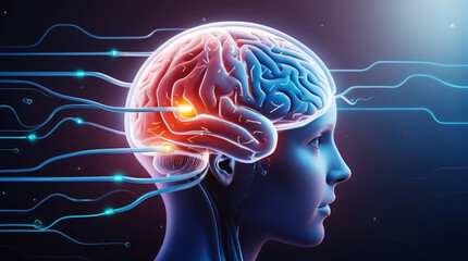 Fototapeta premium Human brain connected to digital network