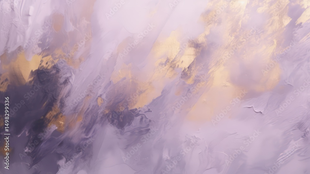 Leinwandbilder painting of a cloudy sky with gold and purple tones. the painting has a dreamy and ethereal quality 