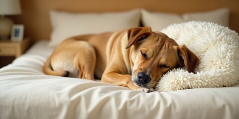 Peaceful Canine Slumber on Soft Bedding A Cozy and Relaxing Scene of a Dog Napping