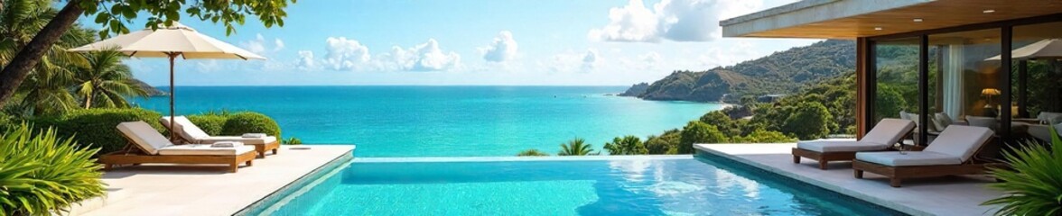 Luxury villa rental with stunning ocean views, private pool, and spacious outdoor terrace perfect for relaxation and unforgettable vacations ,  modern,  mediterranean