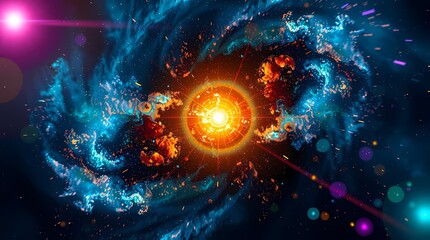 Fototapeta premium Celestial Firestorm A Vortex of Cosmic Energy and Fiery Nebulae
