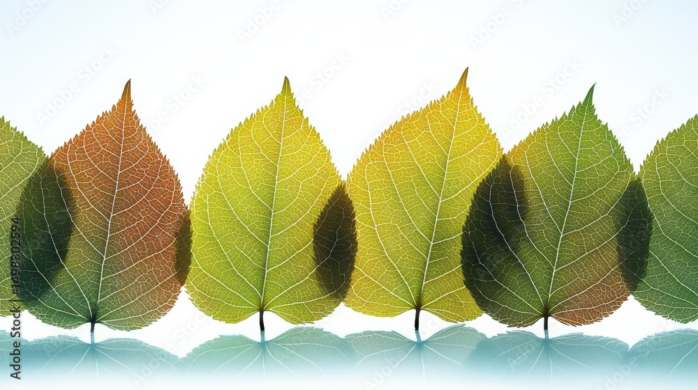 Aufkleber row of leaves with some of them being green and some of them being brown. the leaves are arranged in