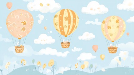 Baby wishcard soft clouds pastel balloons and a peaceful nursery theme text free style