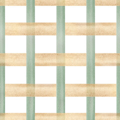 Seamless checkered pattern. Handmade watercolor illustration. A green and brown cage in a binding. For packaging, textiles, wallpaper and wrapping paper, for tablecloths, curtains and home decor.