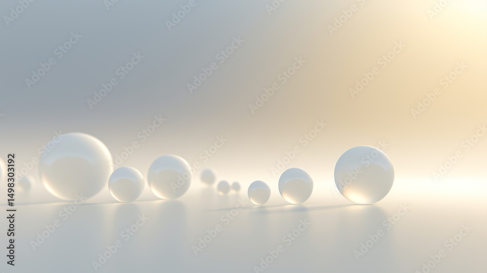 Leinwandbilder series of white spheres are arranged in a row on a white background. concept of order and simplicity