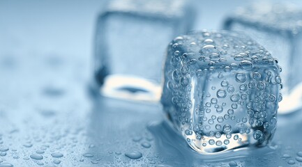 Close-up of ice cubes with water droplets