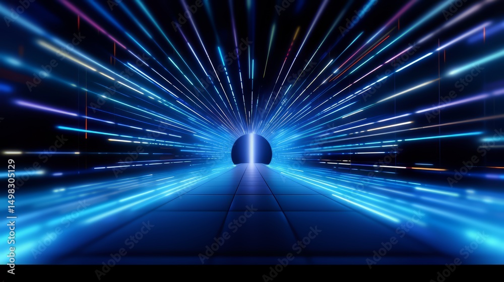 Aufkleber tunnel with a bright blue light at the end. the tunnel is long and narrow, with the light shining th