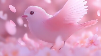 Fototapeta premium Delicate Pink Bird Amidst Cherry Blossoms