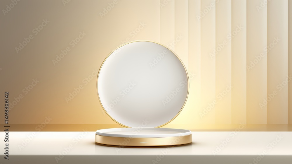 Aufkleber white and gold pedestal with a white plate on top of it. the pedestal is empty and the plate is also