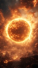 Vibrant fire sun with intense heat waves high resolution HD photo