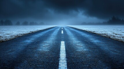 Empty road extending into a mysterious night