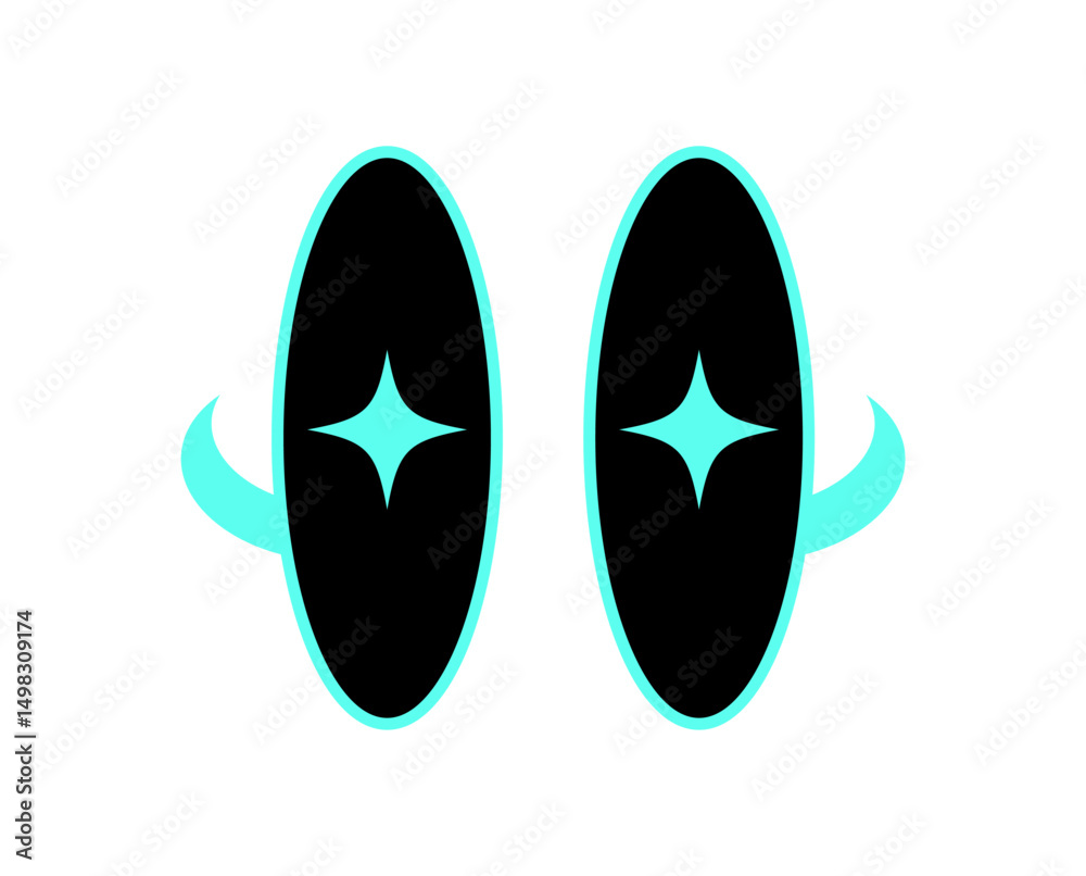 Poster y2k abstract eyes shape. cool icon of playful shapes. retro aesthetic with psychedelic elements, mod