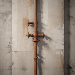 Close-up of glued poster on textured concrete with rusty plumbing  Ideal for design , brick, metal, light