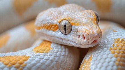 Obraz premium A snake coils gently on smooth surface, soft light, pastel beige background, elegant form.