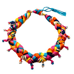 Obraz premium Vibrant Woven Anklet with Chunky Multicolored Threads Isolated on Transparent Background