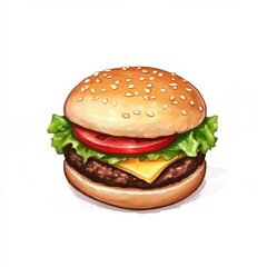 Delicious cheeseburger illustration isolated on white background