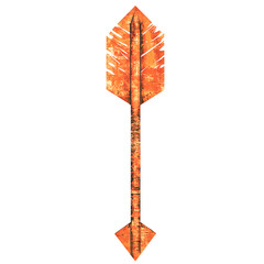Bold Arrow with Intricate Textures in Fiery Orange Isolated on Transparent Background