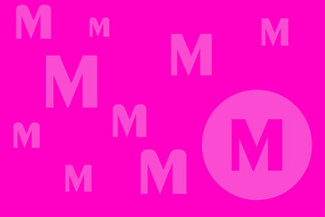 Colorful pink background with various sizes of the letter M in different shades creating a vibrant visual effect