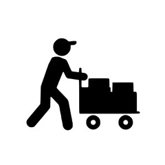 Delivery man with trolley icon
