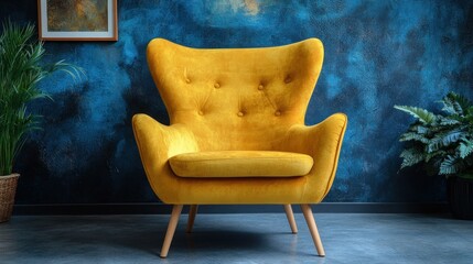 Modern mustard yellow armchair in a stylish room