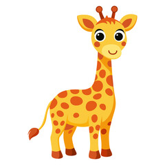 Naklejka premium Cute cartoon giraffe isolated on white background. Side view. Vector illustration.