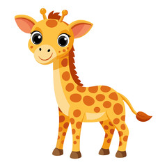 Fototapeta premium Cute cartoon giraffe isolated on white background. Side view. Vector illustration.