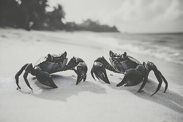 Fototapeta premium Two crabs on a sandy beach.
