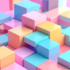 Obraz premium Abstract 3D Minimalist Cube Structure Pastel Color Blocks Interlocking Design