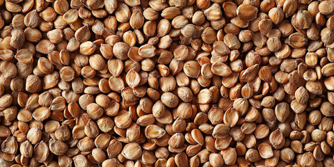 Fototapeta premium Buckwheat background with lots of brown grains taking up all the space