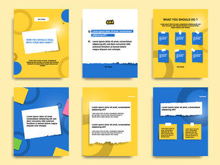 Social media tutorial, tips, trick, did you know post banner layout template set with sticky paper note clips design element