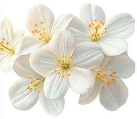 Fototapeta premium Close-up of delicate white flowers with soft petals and yellow stamens, arranged closely together on a white background