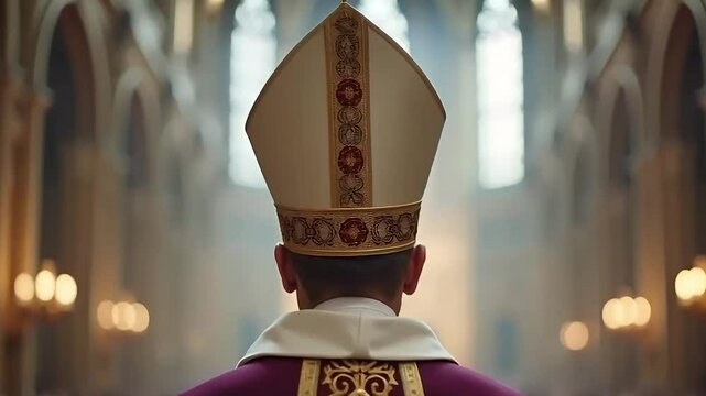 Bishop in Ornate Vestments Addressing Congregation