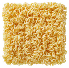 Instant ramen noodles in a square block ready for cooking isolated on transparent background.
