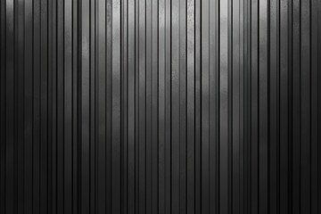 close-up of vertical black metal panels with varied width and texture reflecting soft light