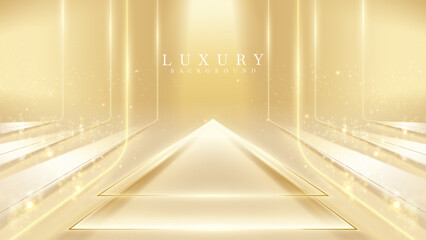 Cream stage background with golden light and glittering star effects.